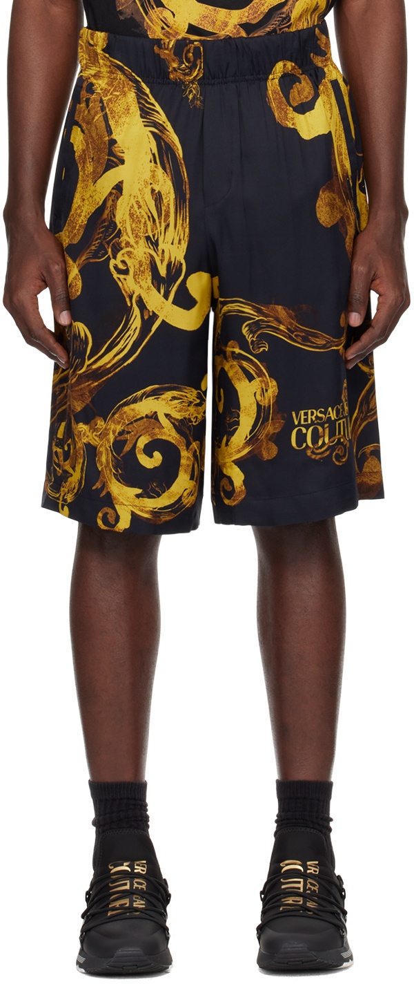 Photo: Versace Jeans Couture Black & Gold Watercolor Couture Shorts