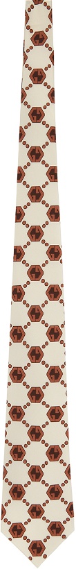 Photo: Gucci Off-White & Brown Silk GG Hexagon Tie