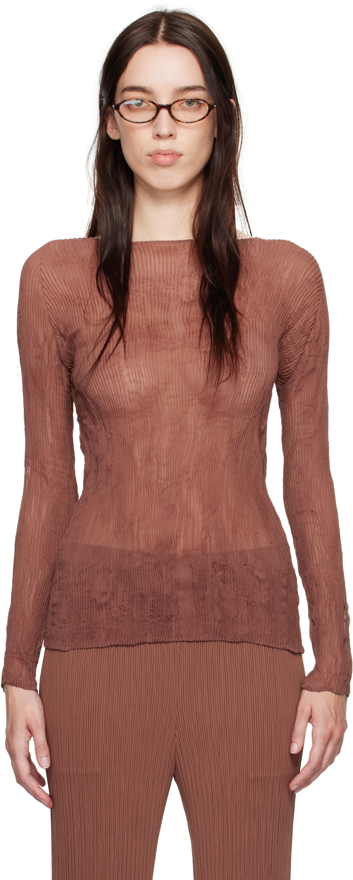 ISSEY MIYAKE Brown Chiffon Twist 2 T-shirt