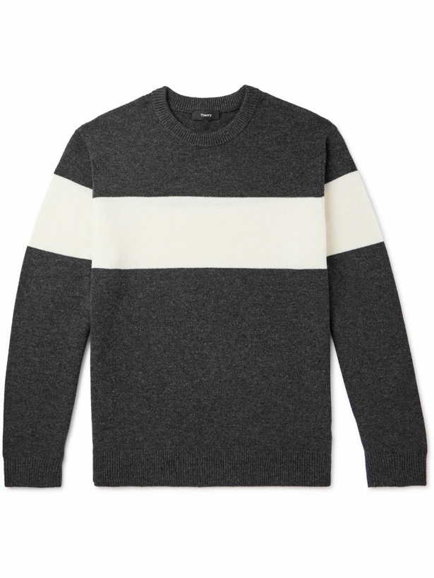 Photo: Theory - Hilles Striped Wool-Blend Sweater - Gray