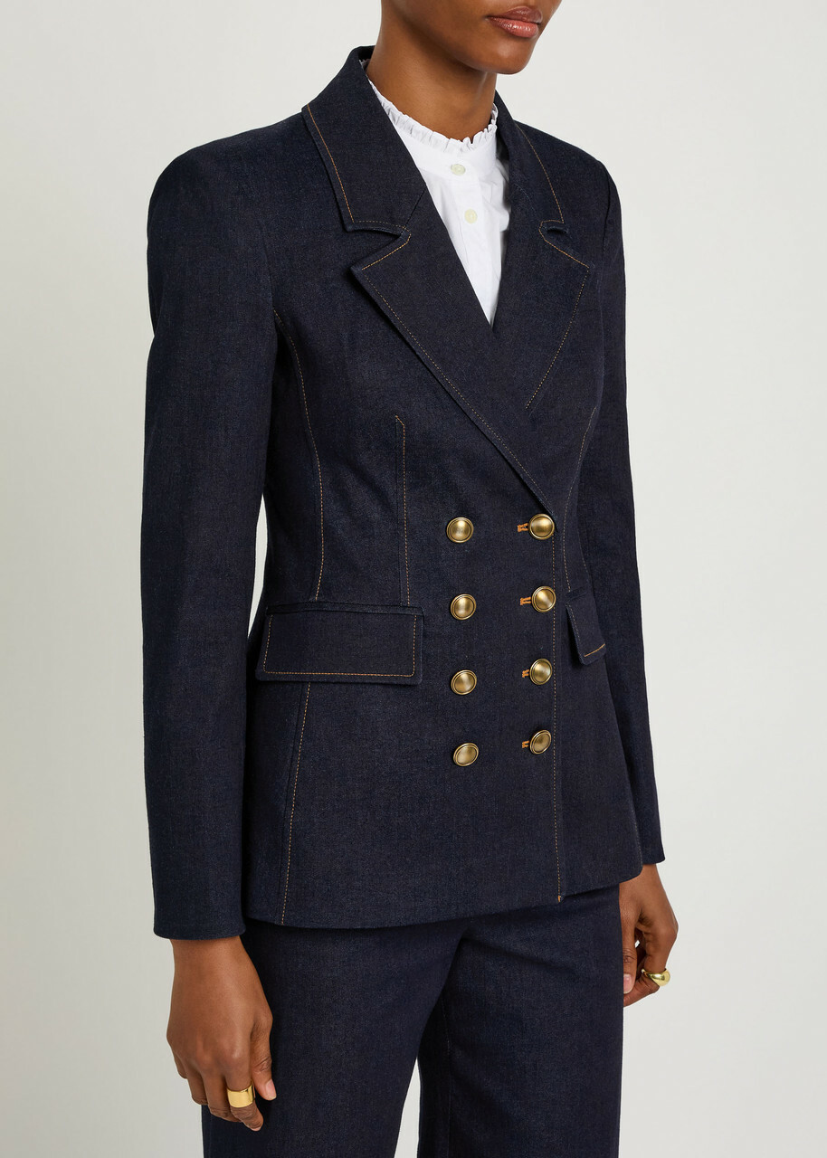 Veronica Beard Claude Dickey Double-breasted Denim Blazer Dark Blue