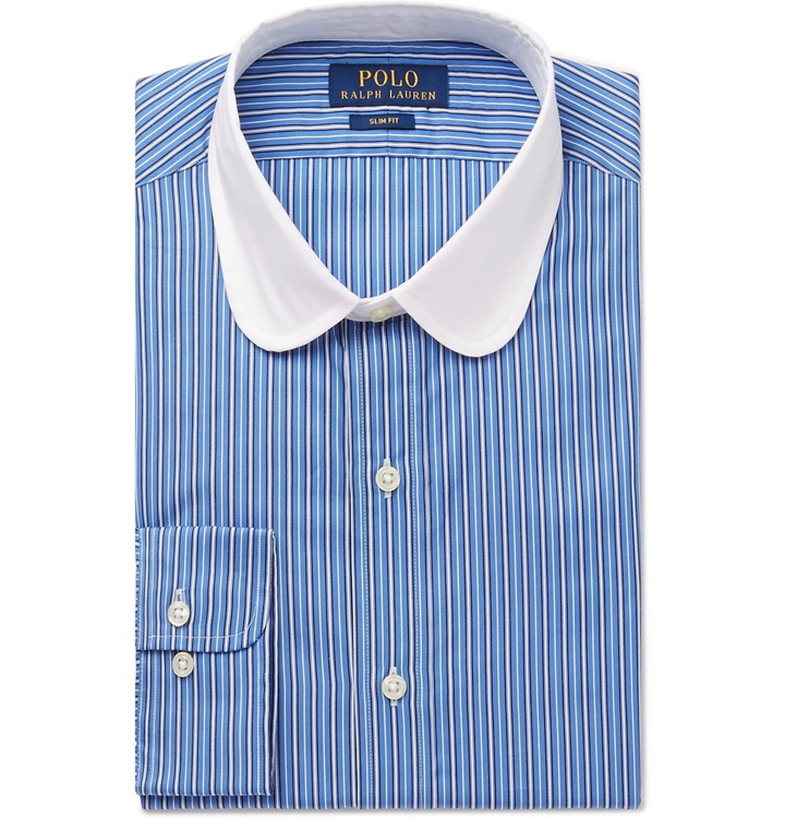 Photo: Polo Ralph Lauren - Slim-Fit Penny-Collar Striped Cotton Shirt - Blue
