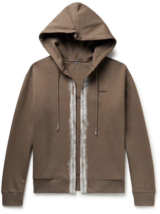 Photo: Ader Error - Logo-Embroidered Distressed Cotton-Blend Hoodie - Brown