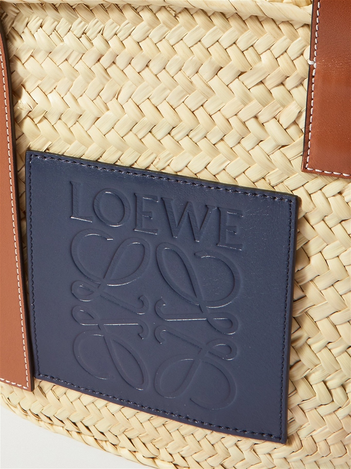 Loewe + Paula's Ibiza Slit Leather-trimmed Woven Raffia Tote