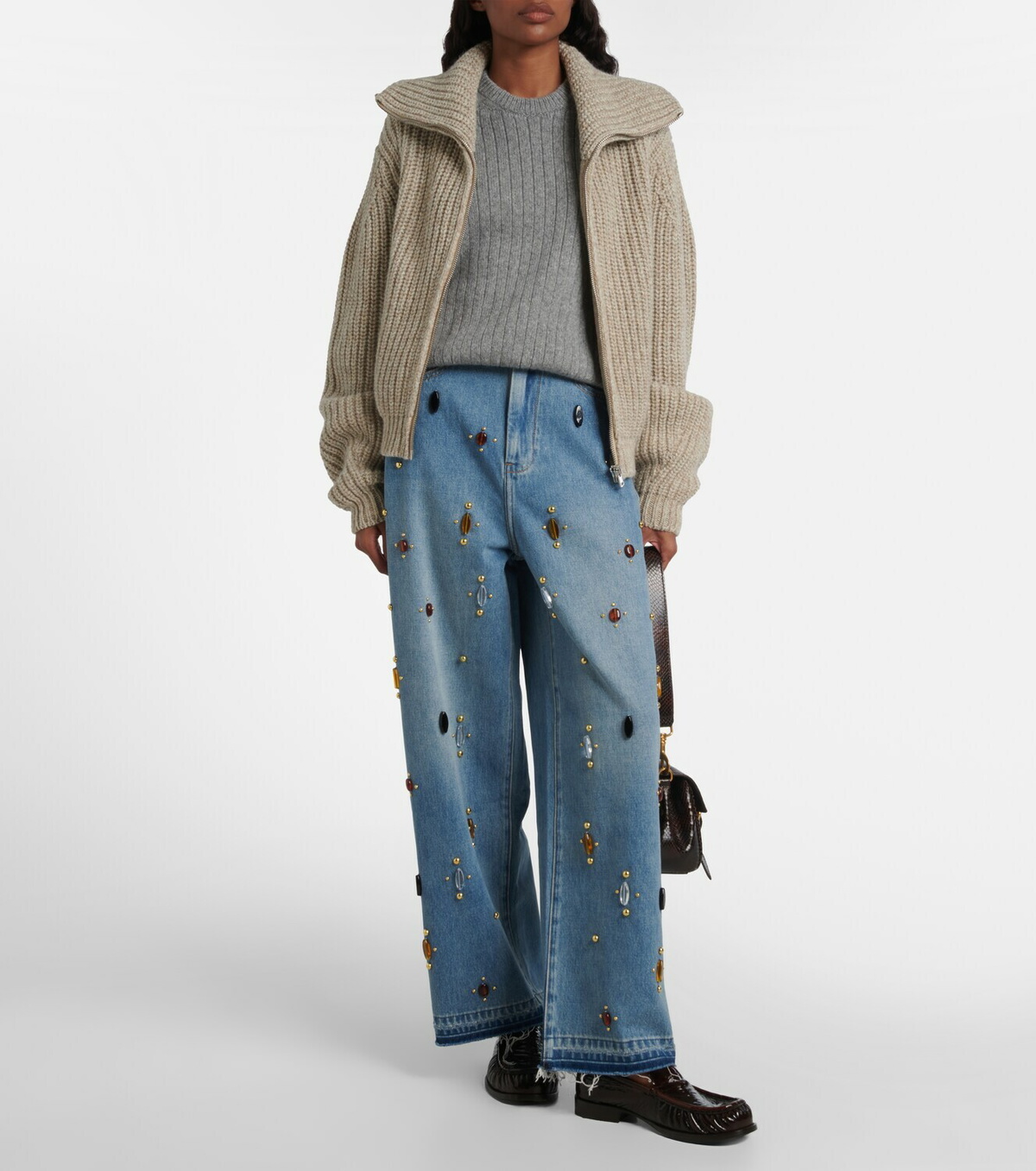 Xu Zhi Embellished high-rise wide-leg jeans