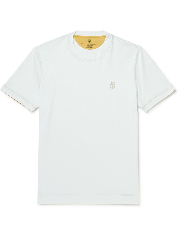 Photo: Brunello Cucinelli - Slim-Fit Logo-Print Cotton-Jersey T-Shirt - White