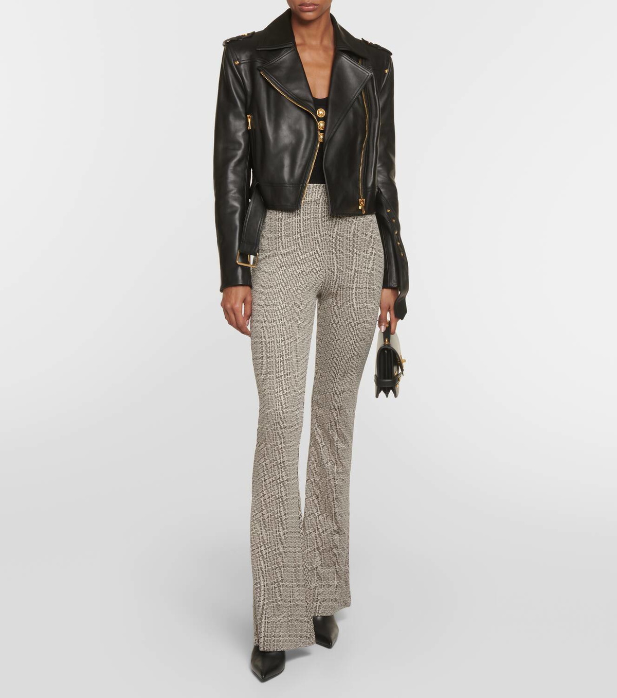 Geometric Jacquard Flared Pull-on Pants
