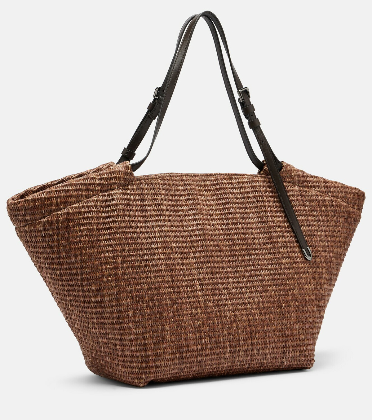 Brunello Cucinelli Large leather-trimmed raffia-effect tote bag