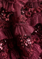 Needle & Thread Daisy Wave Ruffled Sequin-embellished Tulle Gown Burgundy