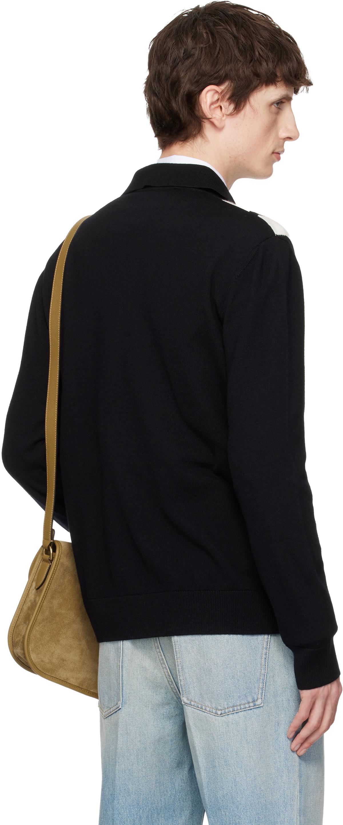 Valentino Black Knit Wool Logo Polo