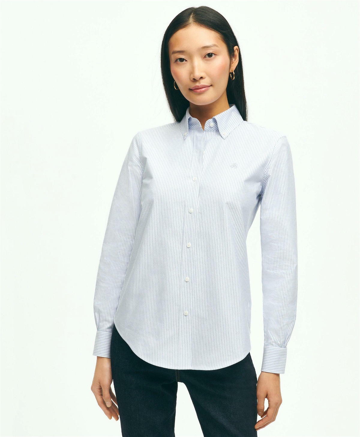 Photo: Brooks Brothers Women's Classic-Fit Cotton Oxford Stripe Shirt | Blue