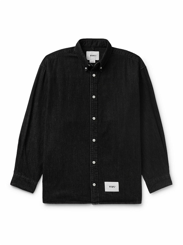 Photo: WTAPS - Button-Down Collar Logo-Appliquéd Denim Shirt - Black
