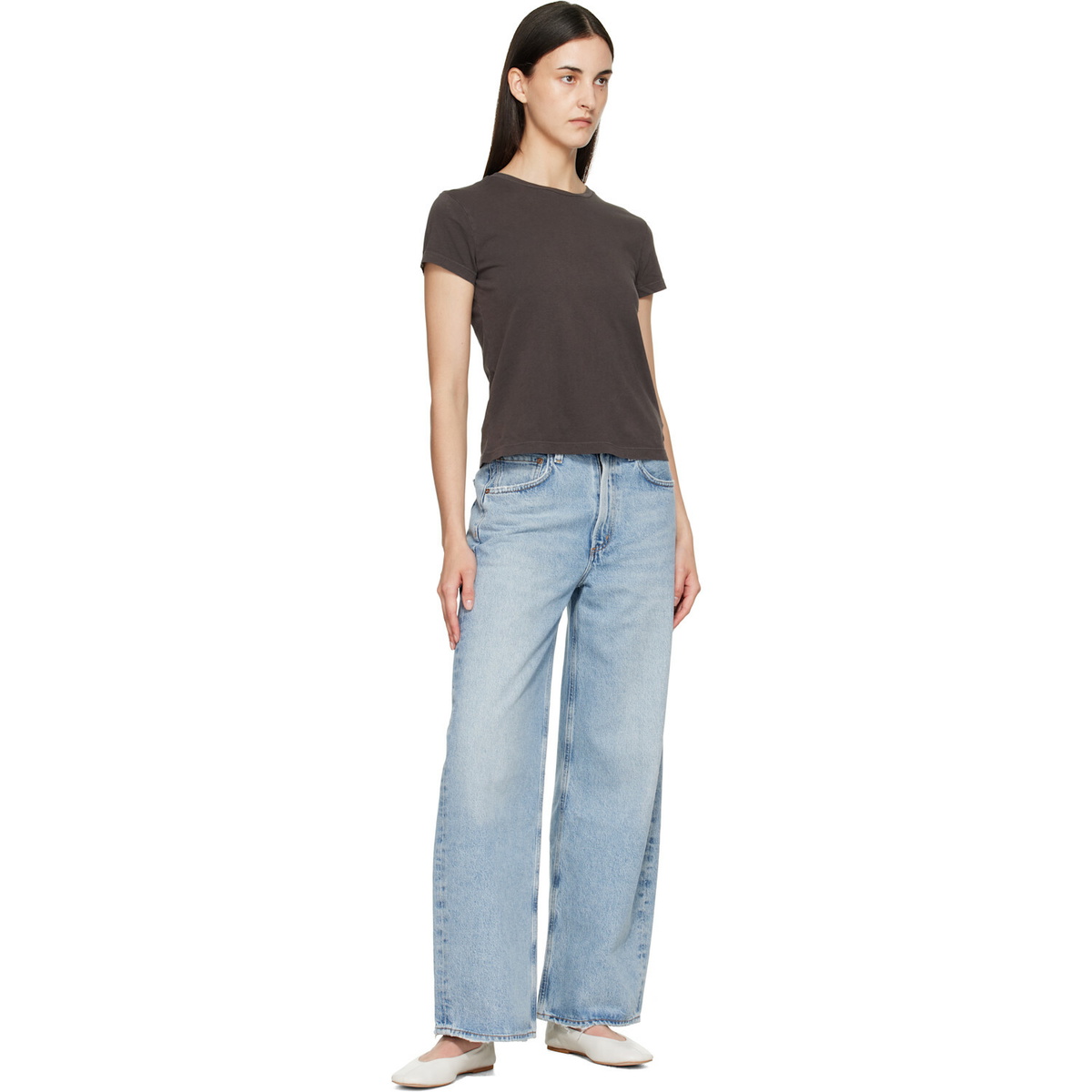 AGOLDE Brown Long Line Adine T-shirt
