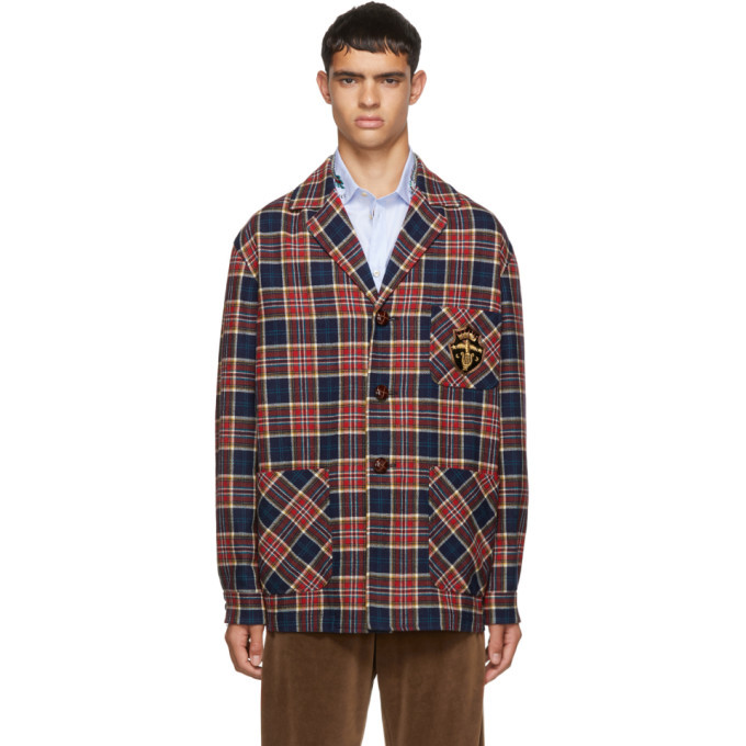 Photo: Gucci Red and Blue Check Wool Crest Jacket