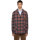 Gucci Red and Blue Check Wool Crest Jacket