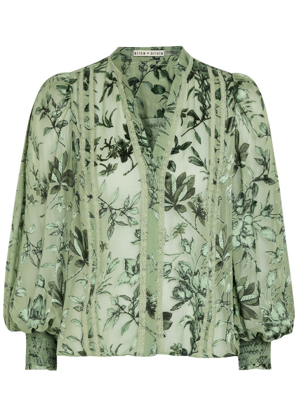Photo: Alice + Olivia Arlette Devoré Chiffon Blouse Green