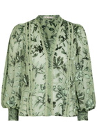 Alice + Olivia Arlette Devoré Chiffon Blouse Green
