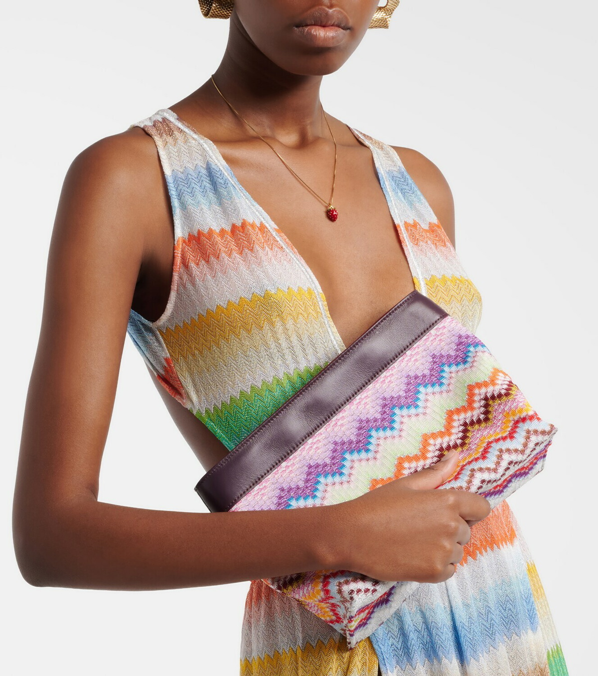Missoni Zigzag Large leather-trimmed lamé clutch