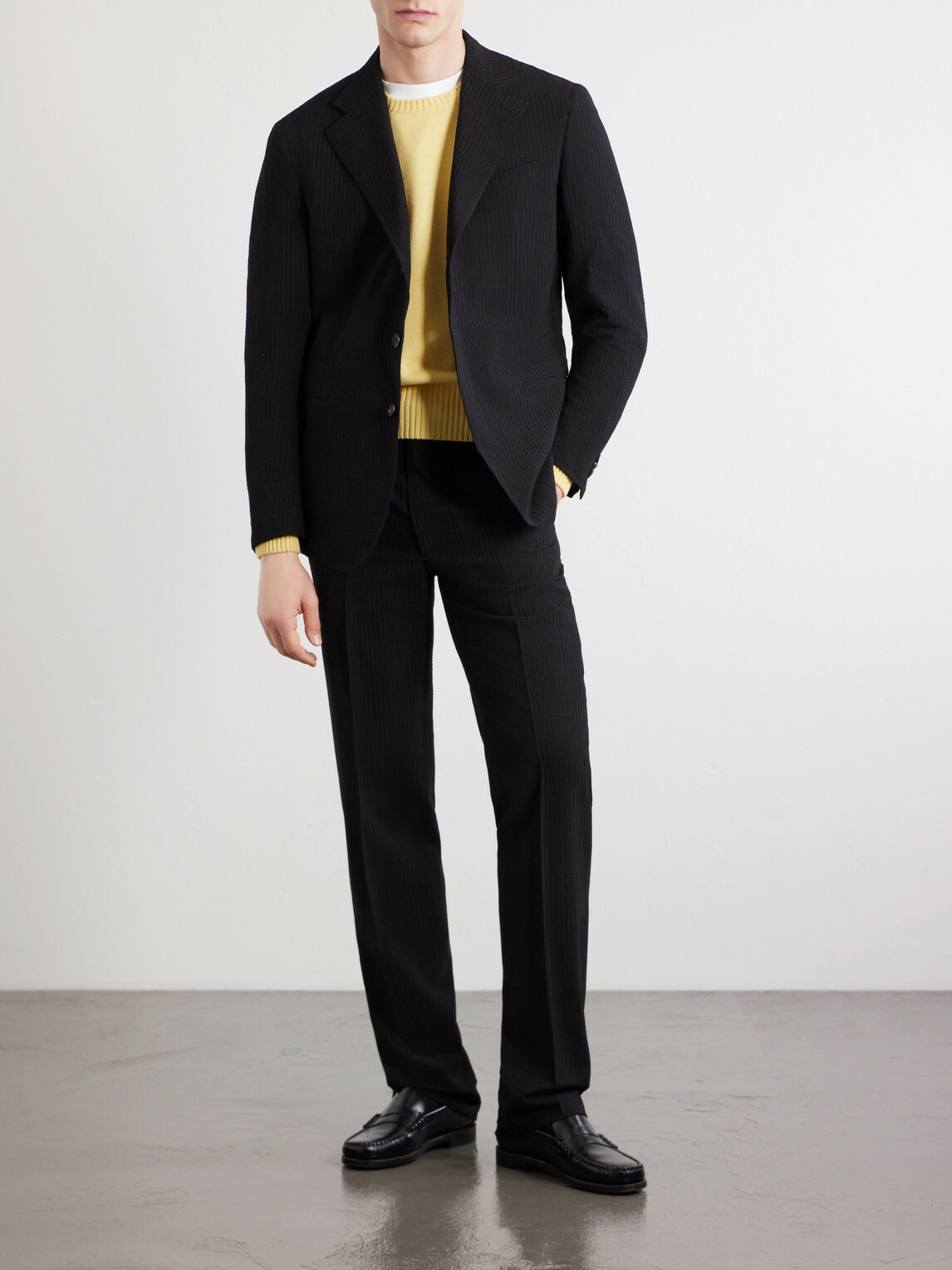 J. Mueser - Waverly Straight-Leg Wool Seersucker Suit Trousers - Black