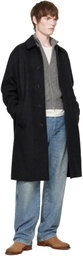 vowels Black Wool Overcoat