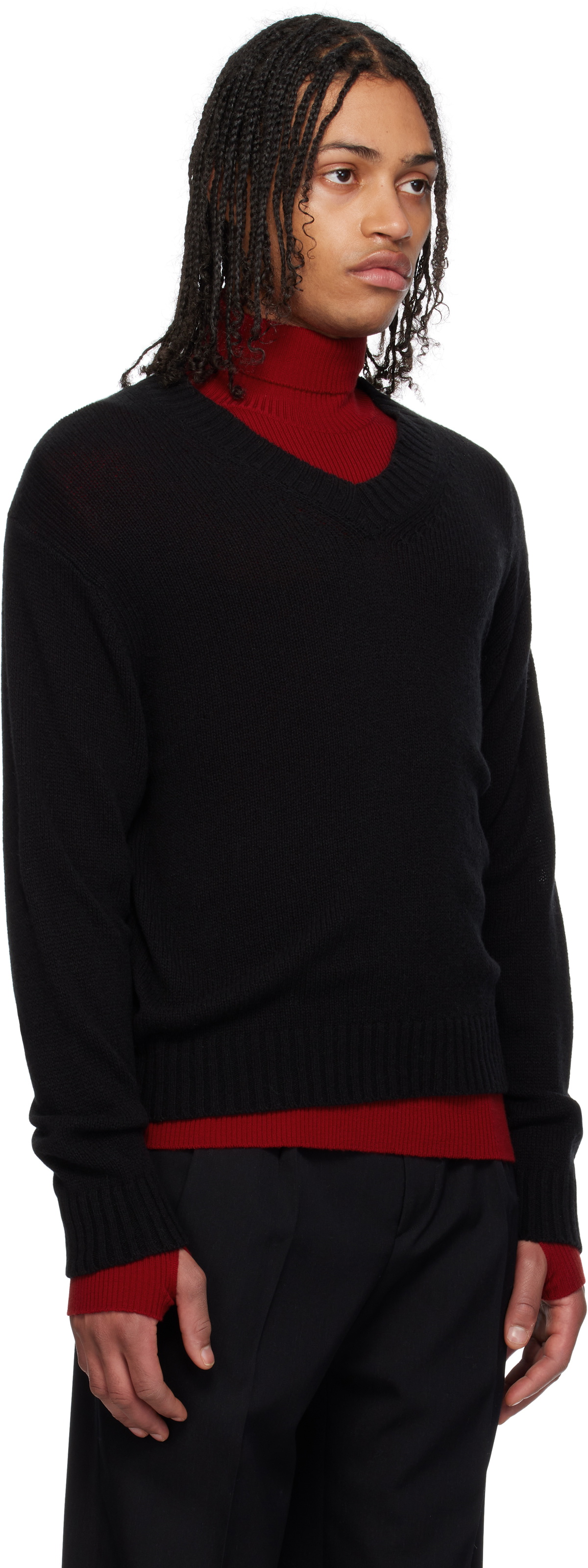AURALEE Black Summer Cashmere Knit V-Neck Sweater Auralee