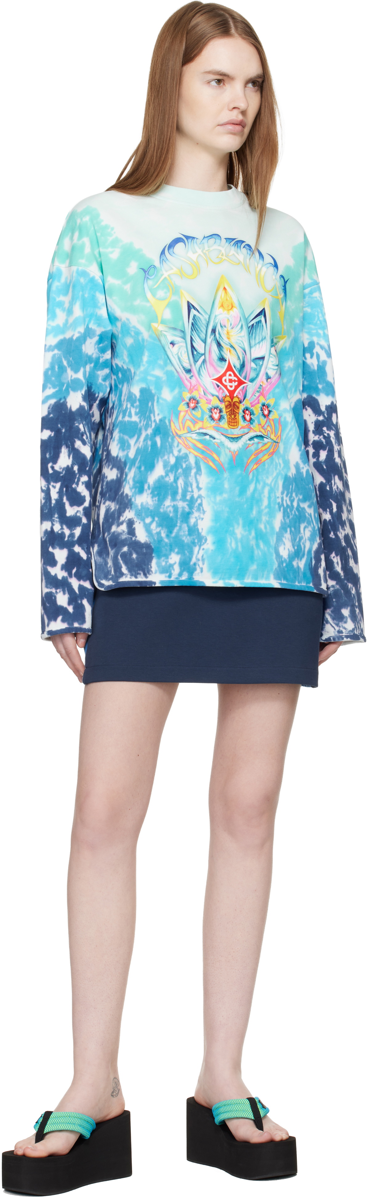 Casablanca Blue Surf Lotus Tie Dye Long Sleeve T-shirt
