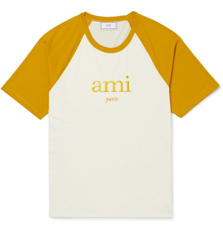 Photo: AMI - Embroidered Two-Tone Jersey T-Shirt - Men - Mustard