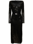 DAVID KOMA - Logo Buckle Sequined Midi Dress