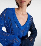 The Attico Belted printed cotton crochet minidress