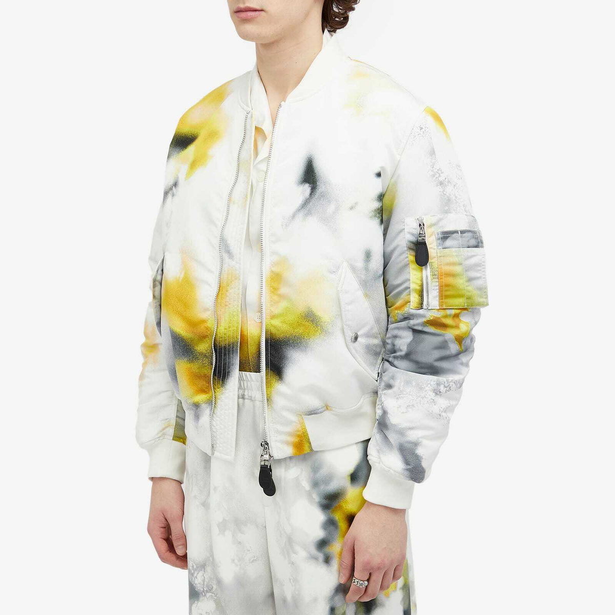 Alexander McQueen Men's Obscured Flower Printed Bomber Alexander McQueen Men's Obscured Flower Printed Bomber