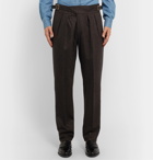 Rubinacci - Manny Navy Tapered Pleated Stretch-Virgin Wool Twill Trousers - Brown