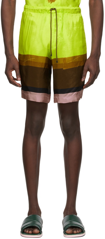 Photo: Dries Van Noten Yellow Engineered Print Shorts