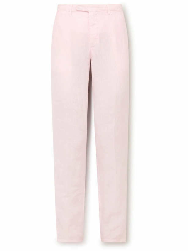 Photo: Boglioli - Slim-Fit Straight-Leg Garment-Dyed Linen Suit Trousers - Pink