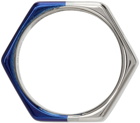 Alexander McQueen Silver & Blue Chrome Hexagonal Ring