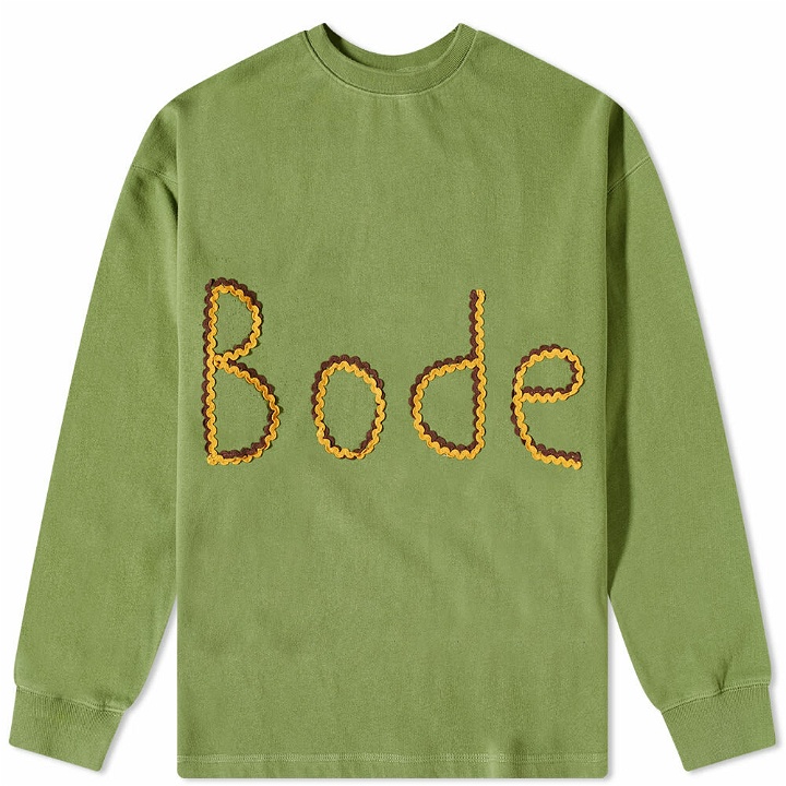 Photo: Bode Men's Rickrack Embroidered Logo Crew Sweat in Green