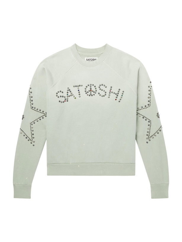Photo: Satoshi Nakamoto - Distressed Studded Cotton-Jersey Sweatshirt - Green