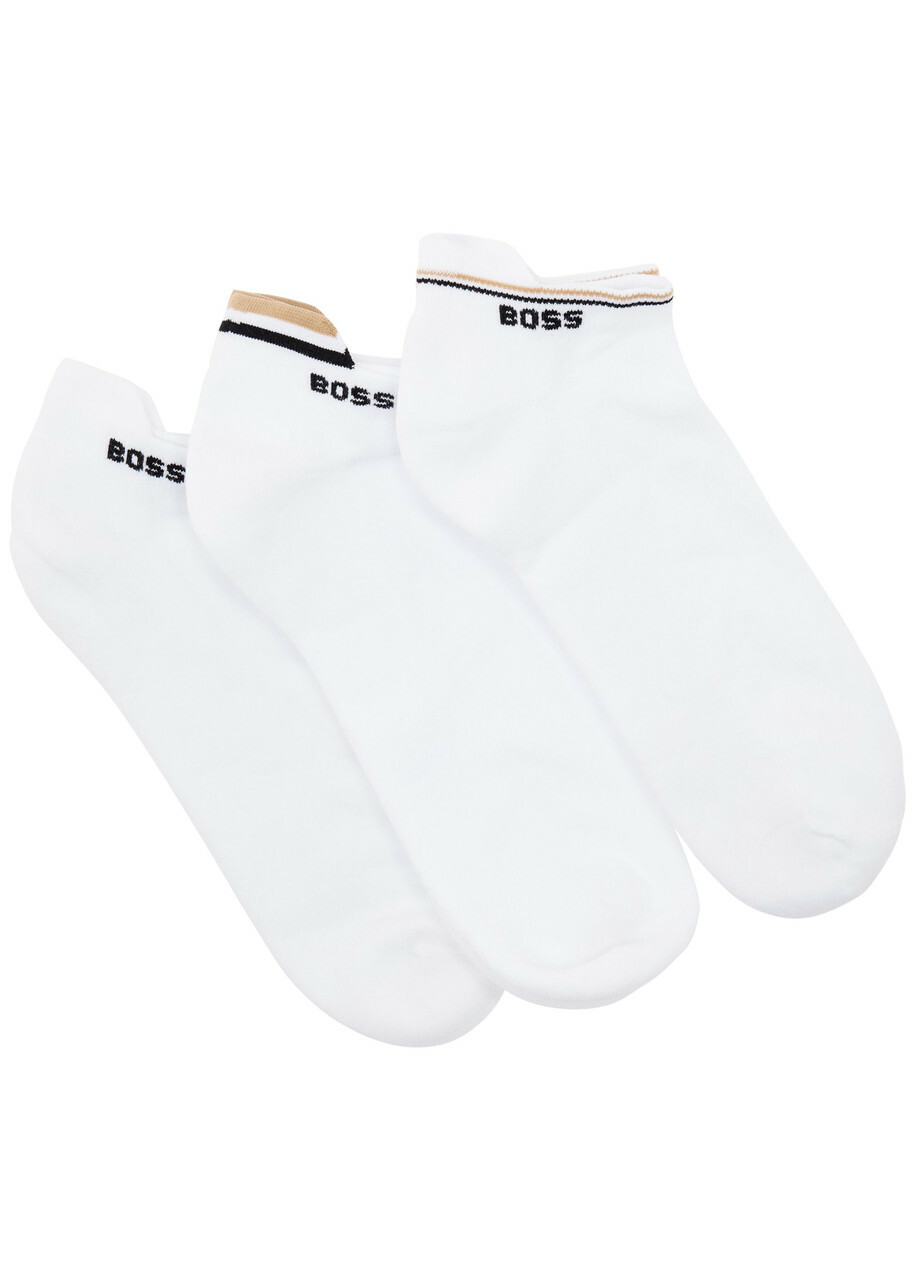 Boss Iconic Cotton-blend Ankle Socks set of Three White