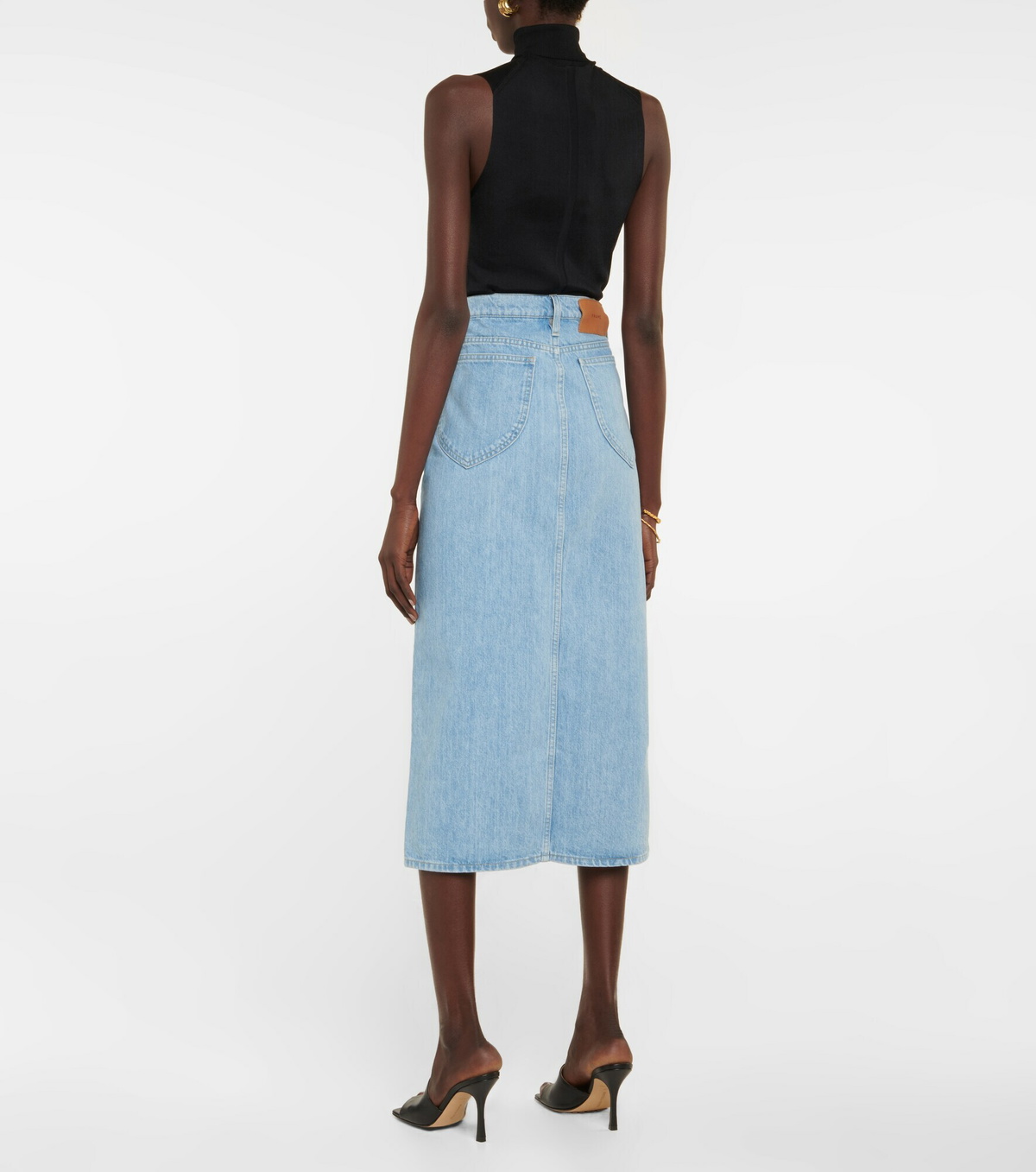 Frame - Le Italien high-rise denim midi skirt Frame Denim