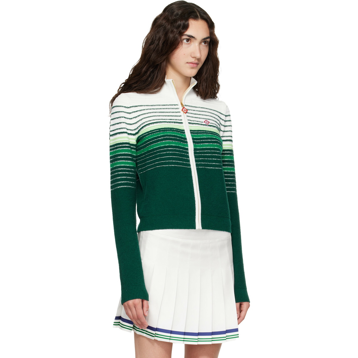 Casablanca White & Green Boucle Stripe Zip‑Up Track Jacket