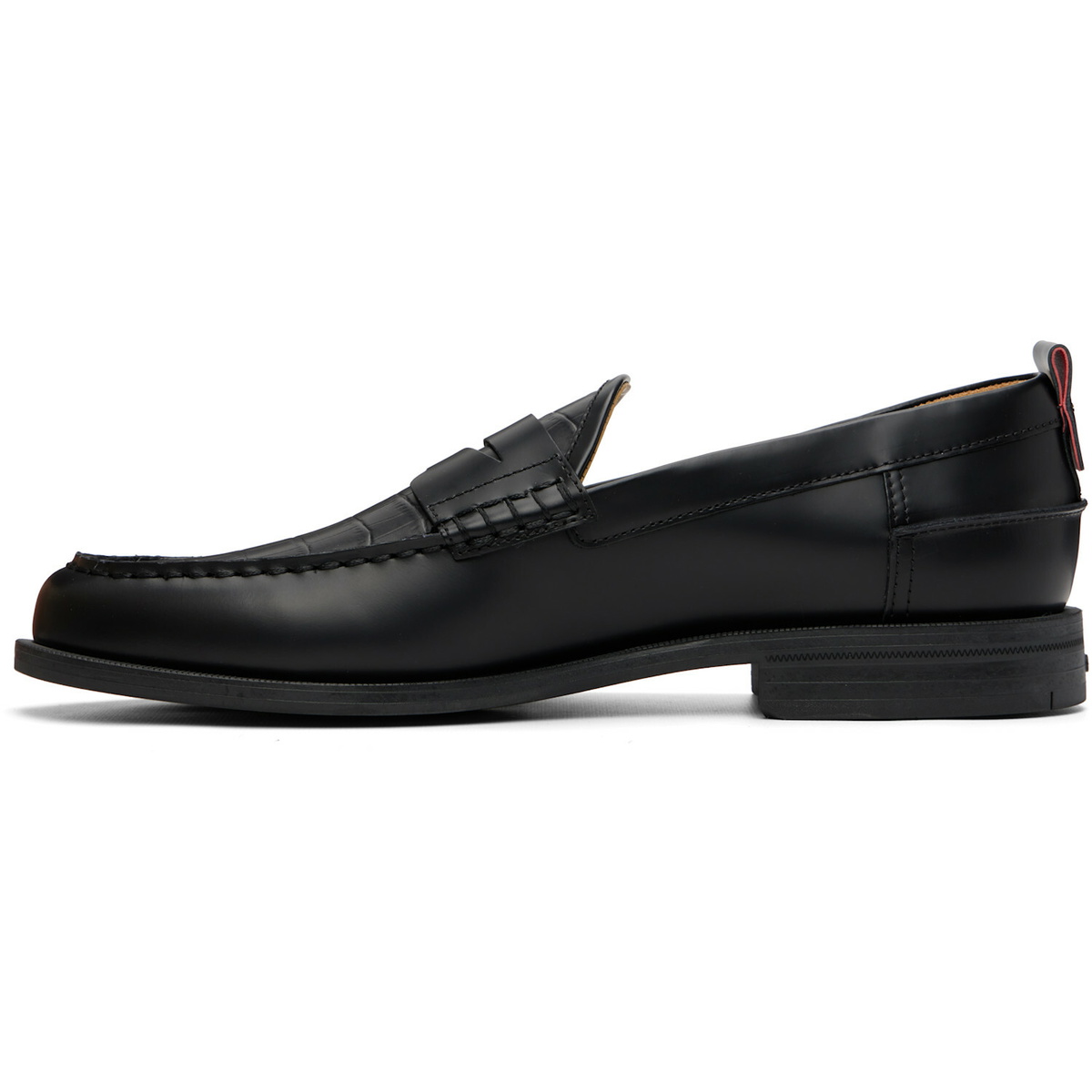 Hugo Black Leather Crocodile Vamp Loafers