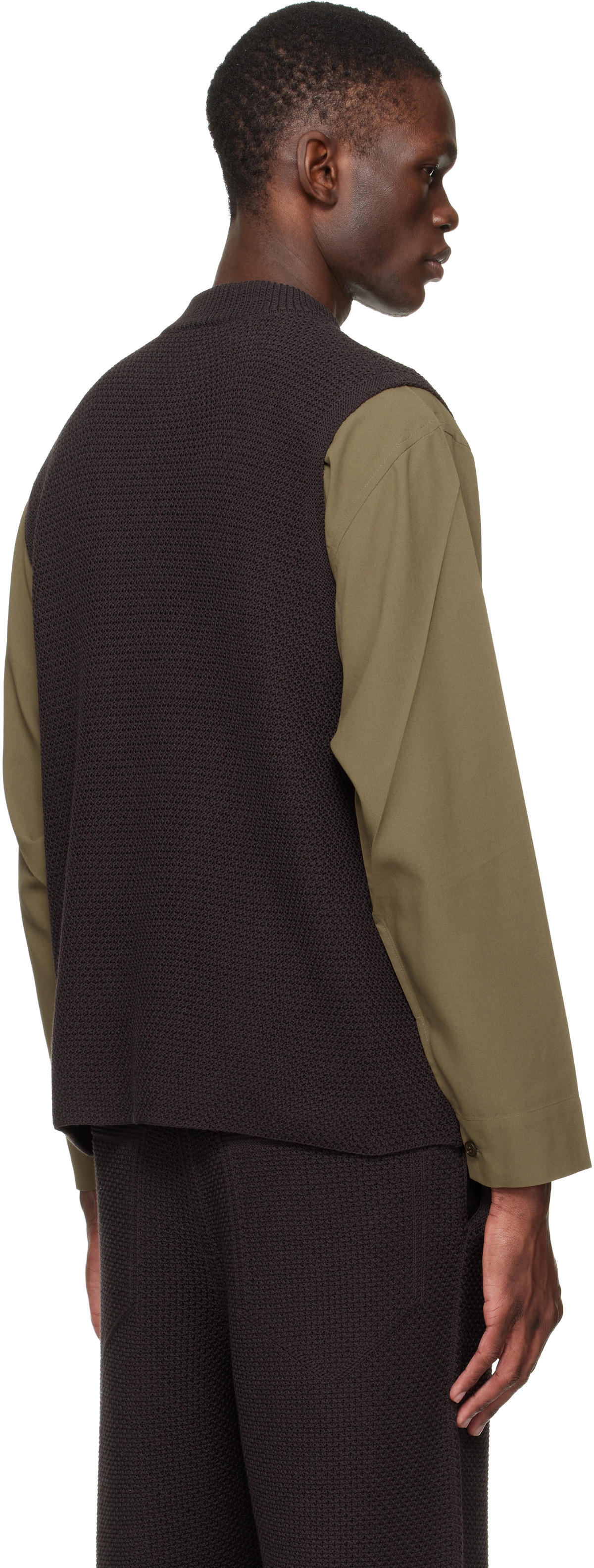 HOMME PLISSÉ ISSEY MIYAKE Brown Rustic Knit Vest