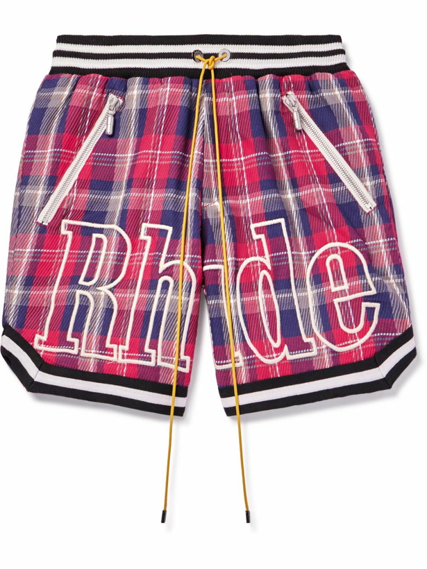 Photo: Rhude - Logo-Embroidered Checked Cotton-Flannel Drawstring Shorts - Red
