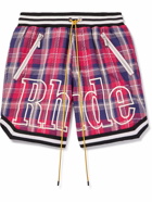 Rhude - Logo-Embroidered Checked Cotton-Flannel Drawstring Shorts - Red