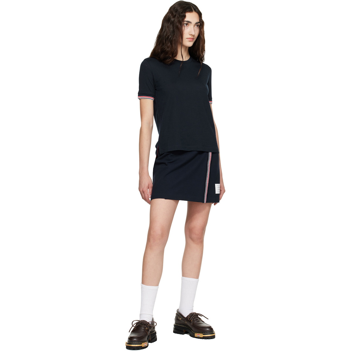 Thom Browne Navy Rib Cuff RWB Tipping Wool Jersey T-shirt