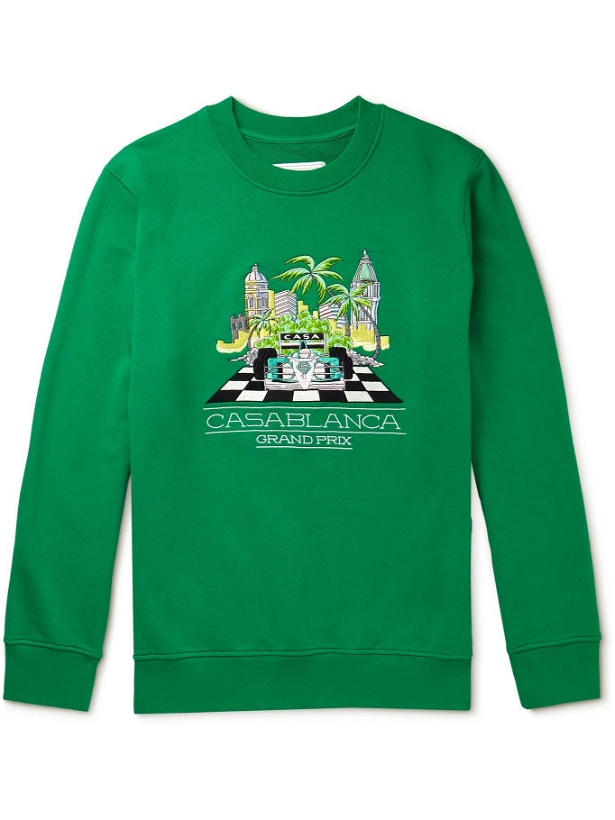 Photo: Casablanca - Logo-Embroidered Organic Cotton-Jersey Sweatshirt - Green