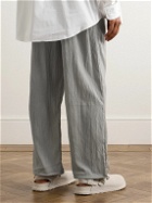 The Frankie Shop - Eliott Tapered Pleated Textured Stretch-Jersey Drawstring Trousers - Gray