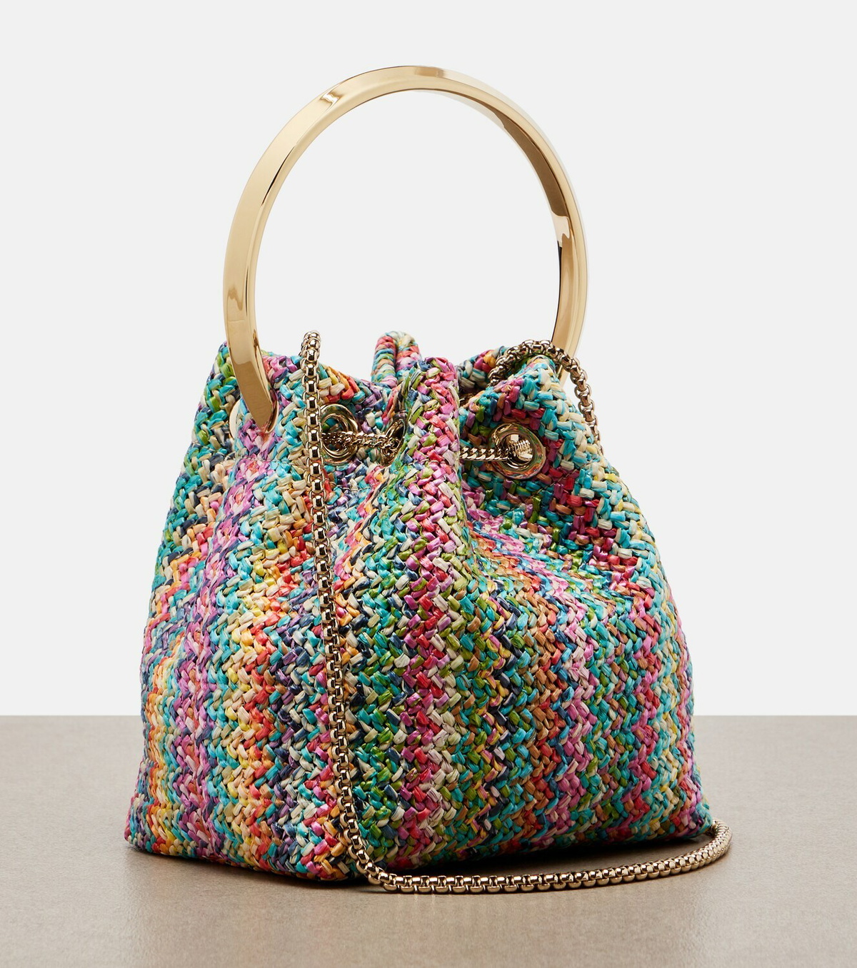 Jimmy Choo Bon Bon Small raffia-effect bucket bag