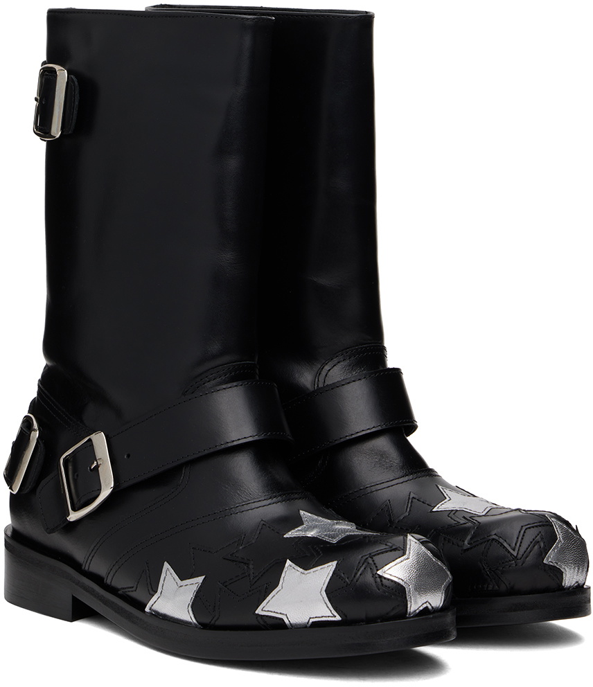 Stefan Cooke Black & Silver Star Biker Boots Stefan Cooke