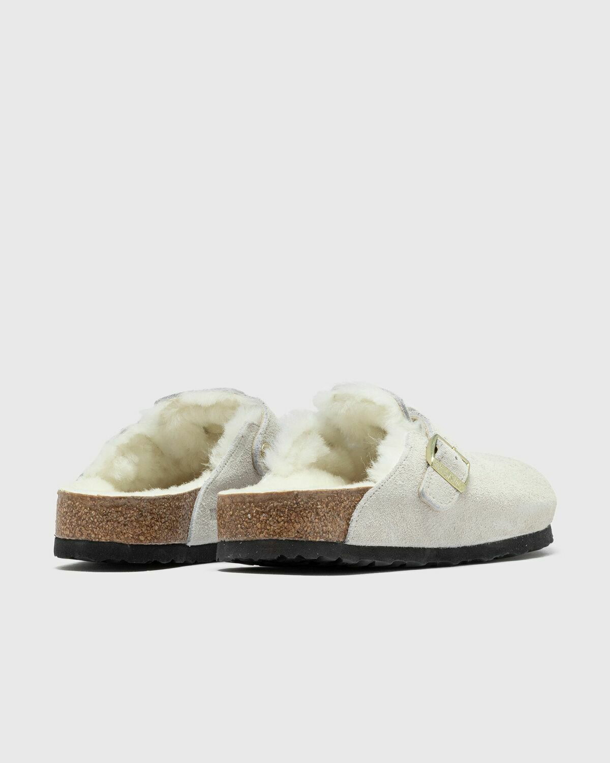 Birkenstock Boston Shearling Suede Leather/Fur White Sandals