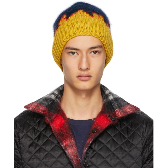 Photo: Bless Navy and Yellow Hand-Knit Flame Tongue Beanie